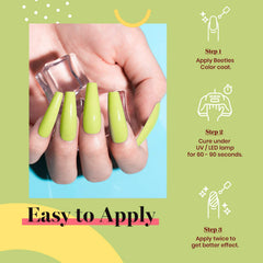 Beetles neon green bottle label close-up with color number a515 and product details
