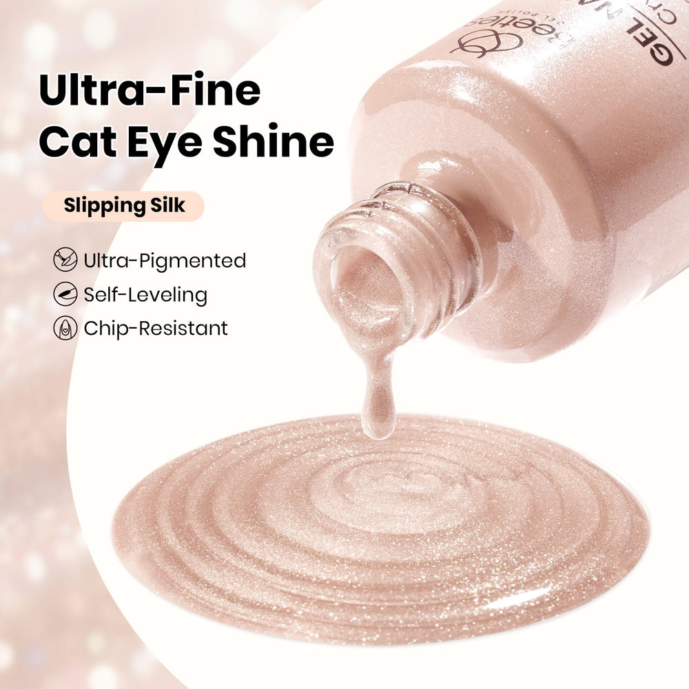 Beetles magnetic wand held over nail, creating defined cat-eye stripe quickly