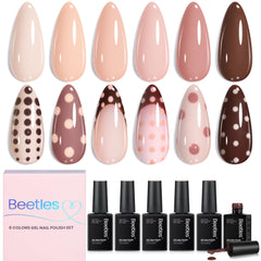 Beetles front packaging showing six nude gel polish bottles, professional gift-ready