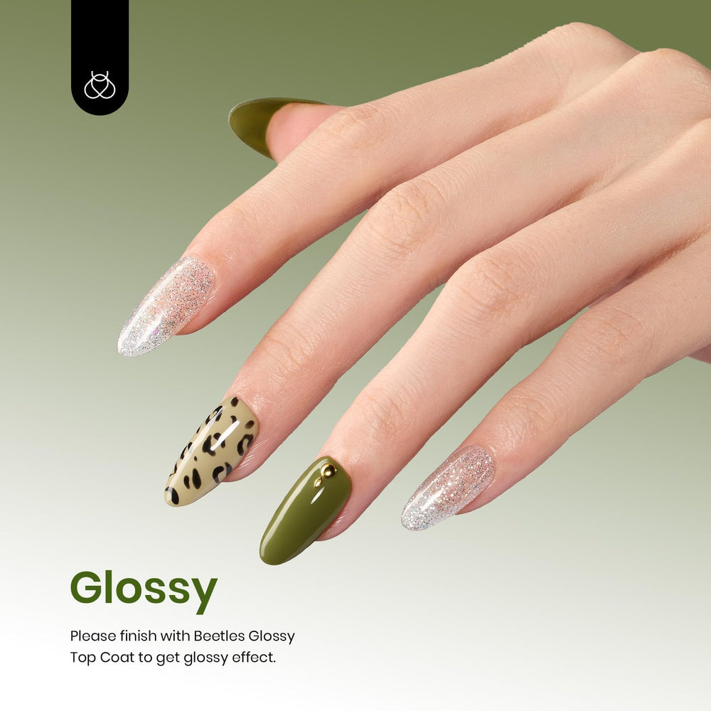 beetles on-hand manicure wearing olive green gel showing durable finish