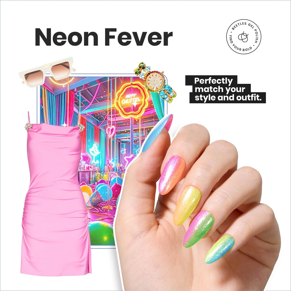 beetles on model hands neon manicure vibrant look for parties