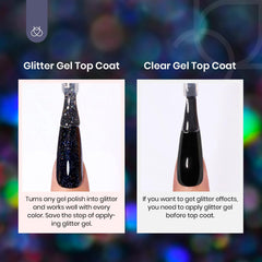 Beetles top coat on light nail swatch revealing prism sparkle and glossy shine