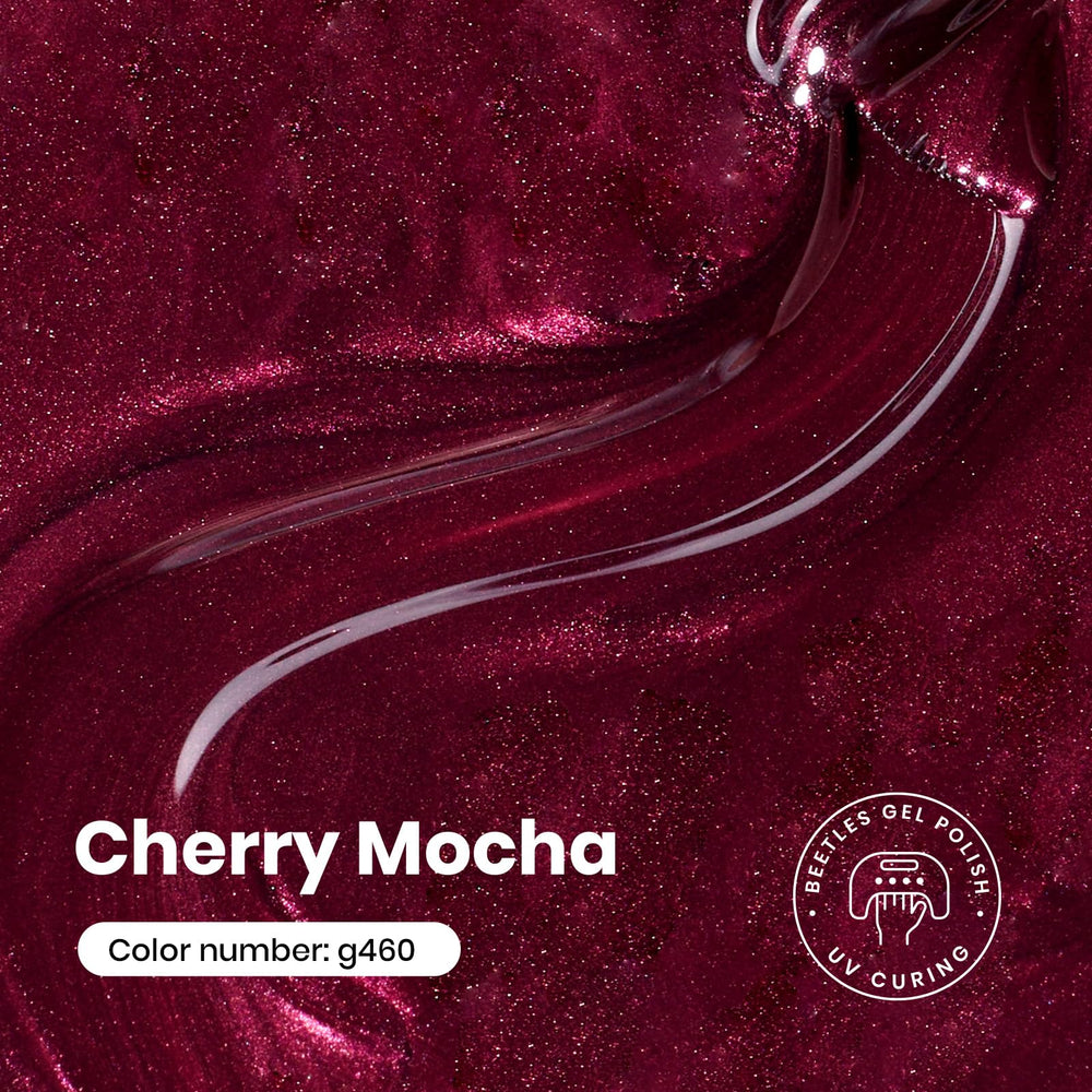beetles brush loaded with gel polish showing smooth Cherry Mocha application and coverage