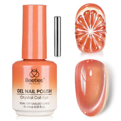 beetles front packaging showing 15ml orange cat eye polish and benefits