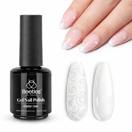 beetles pearl white bottle front view showing label and 15ml volume benefit shine