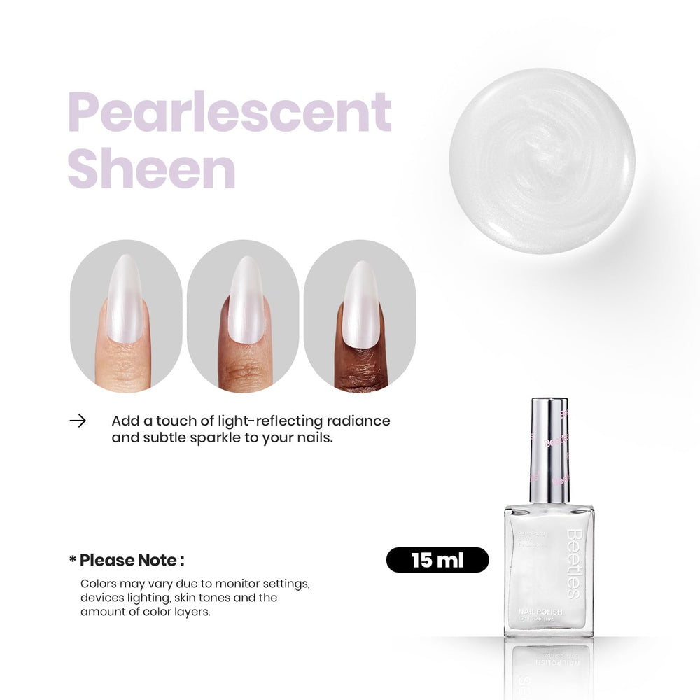 Beetles polish texture close-up revealing pearlescent shimmer and glossy finish