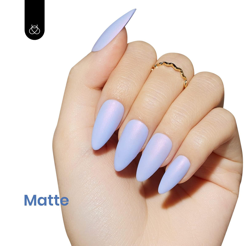 Beetles swatch on natural nails demonstrating glossy salon finish benefit