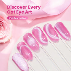 Beetles cured manicure top view showing glossy velvet-pink cat eye stripe and durable finish
