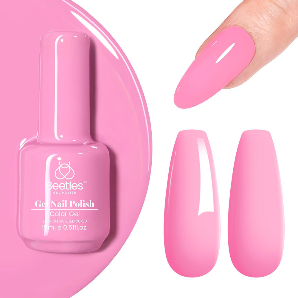 beetles brand front bottle showing 15ml pink gel and easy identification