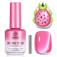Beetles bottle front view showing pitaya pink polish and compact design benefit
