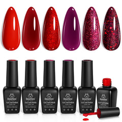 Beetles front packaging showing six red-themed gel polish bottles and gift box benefit easy gifting