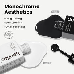 beetles polish swatches of black and white showing full opacity and high gloss
