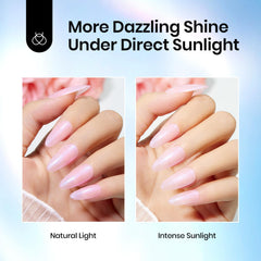 beetles Gel Polish polished nails on hand showing glossy sparkly finish benefit