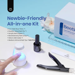 beetles almond nail tips spread displaying pre-shaped fit and easy matching benefit