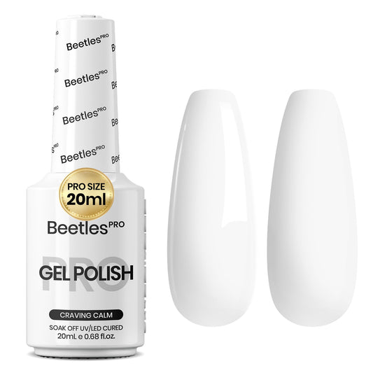Beetles Gel Polish front bottle showing Craving Calm white and professional finish