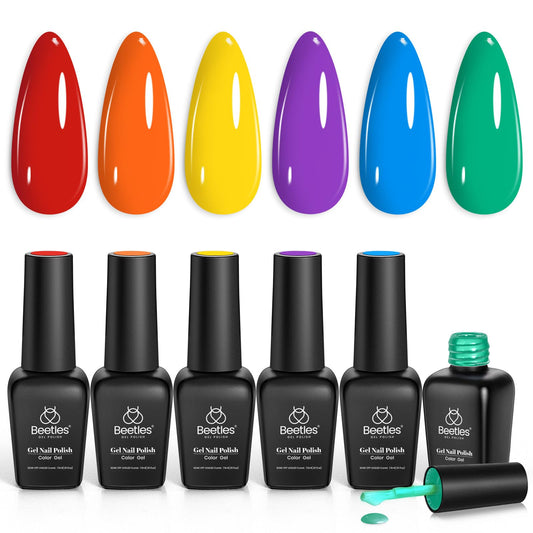 beetles front packaging showcasing six neon colors and rainbow theme for bold manicures