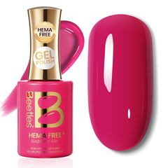 Beetles bottle front view showing raspberry hot-pink shade and full 15ml size for vivid nails