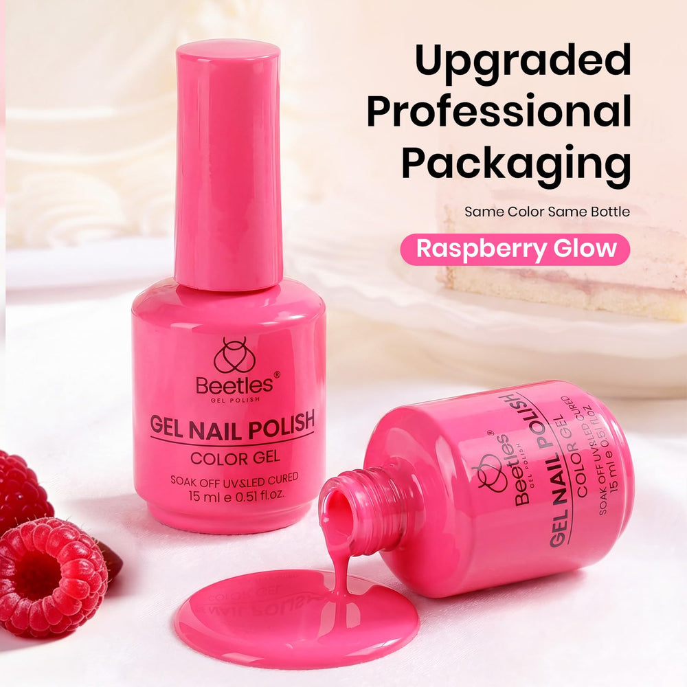 beetles Raspberry Mousse applied on hands in a lifestyle scene, bright nails that complement outfits