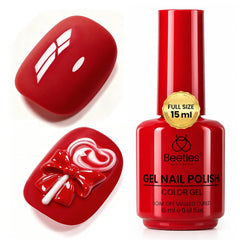 beetles Gel Polish front bottle showing rich red shade and professional finish benefit