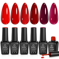 Beetles front packaging showing six red gel bottles, vibrant gift-ready set