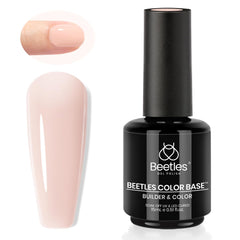 Beetles Rubber Base Gel front bottle showing neutral nude-pink shade and capacity