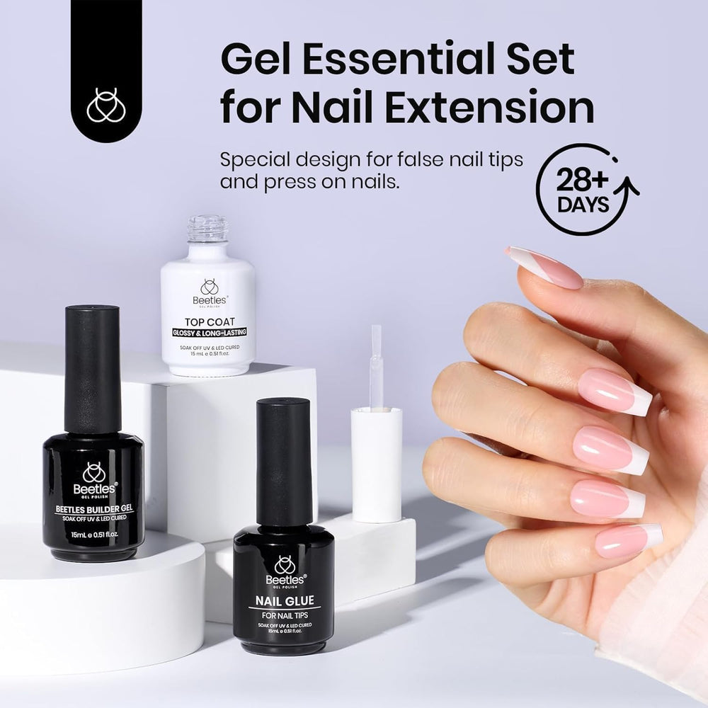 beetles Gel Polish three 15ml bottles next to a ruler showing compact size