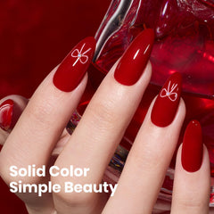 Beetles red swatch on nail wheel displays color payoff and salon-ready finish benefit