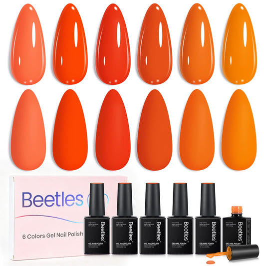 beetles front lineup showing five sunset gel polish shades for bold color