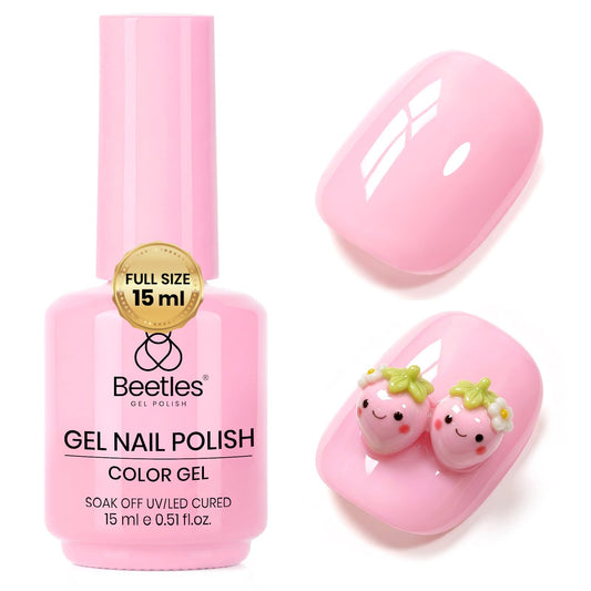 Beetles bottle front view showing strawberry cream pink, easy shade identification