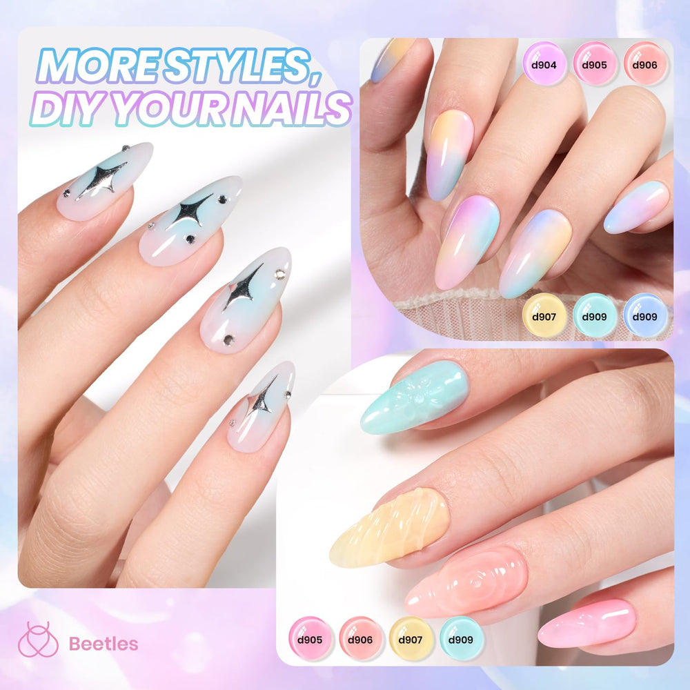 beetles swatch nail wheel displaying all six pastel jelly shades for color preview and planning