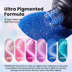 beetles nail wheel swatches at different angles showing color shift and reflective sparkle