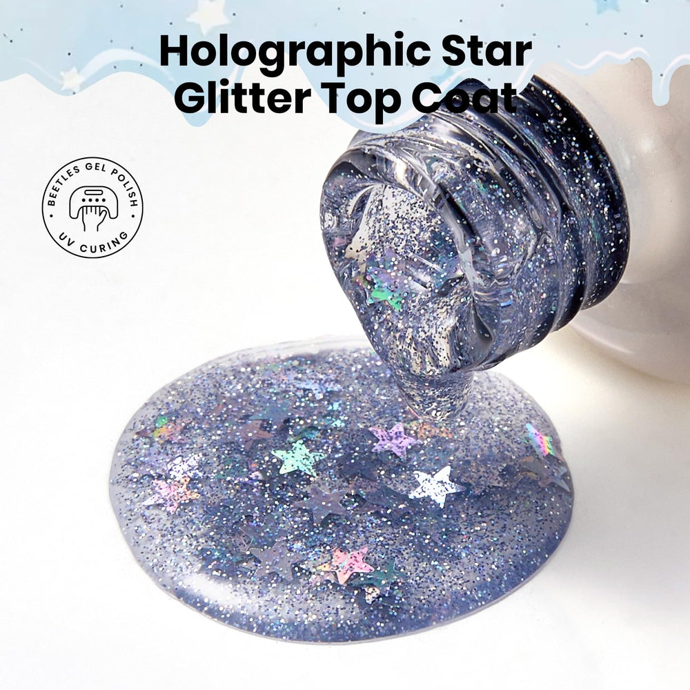 Beetles close-up of star-texture glitter showing holographic sparkle benefit