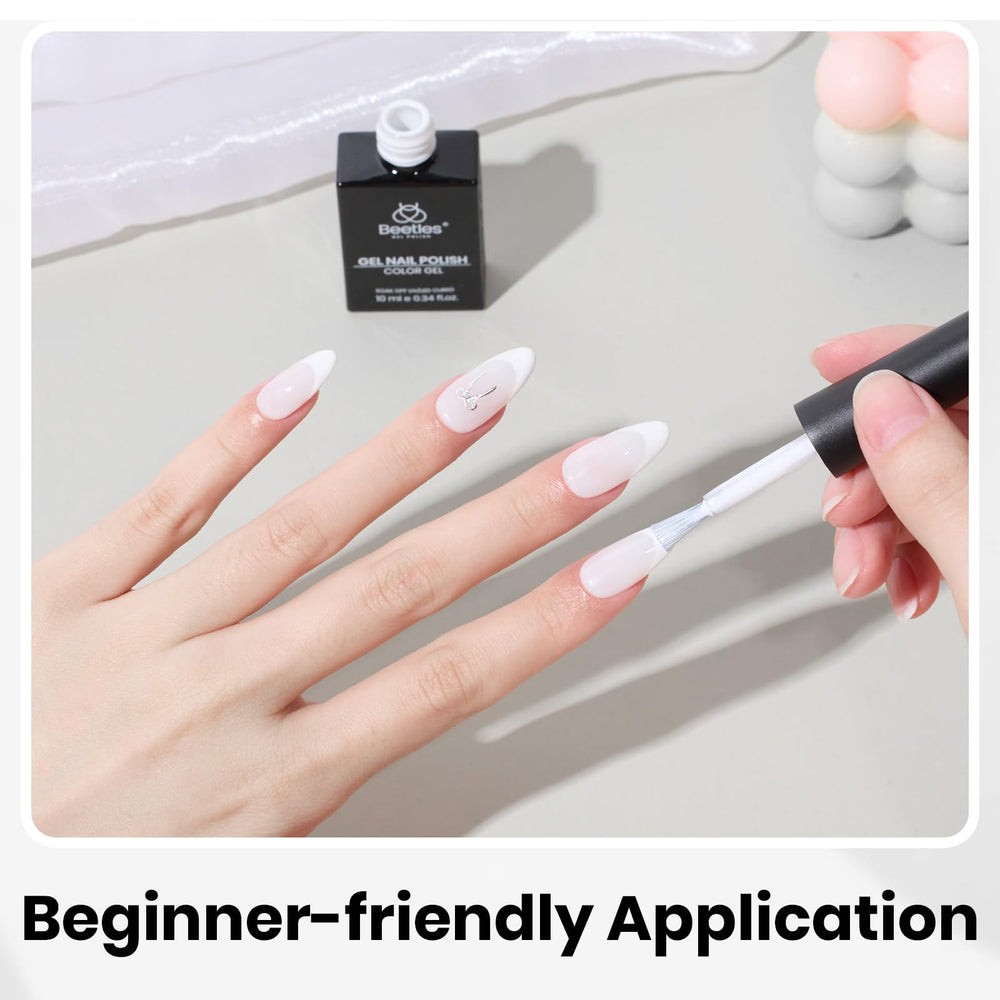 Beetles white gel on French manicure in lifestyle setting for elegant look