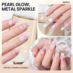 beetles white pearls detail highlighting flatback pearls for focal nail accents