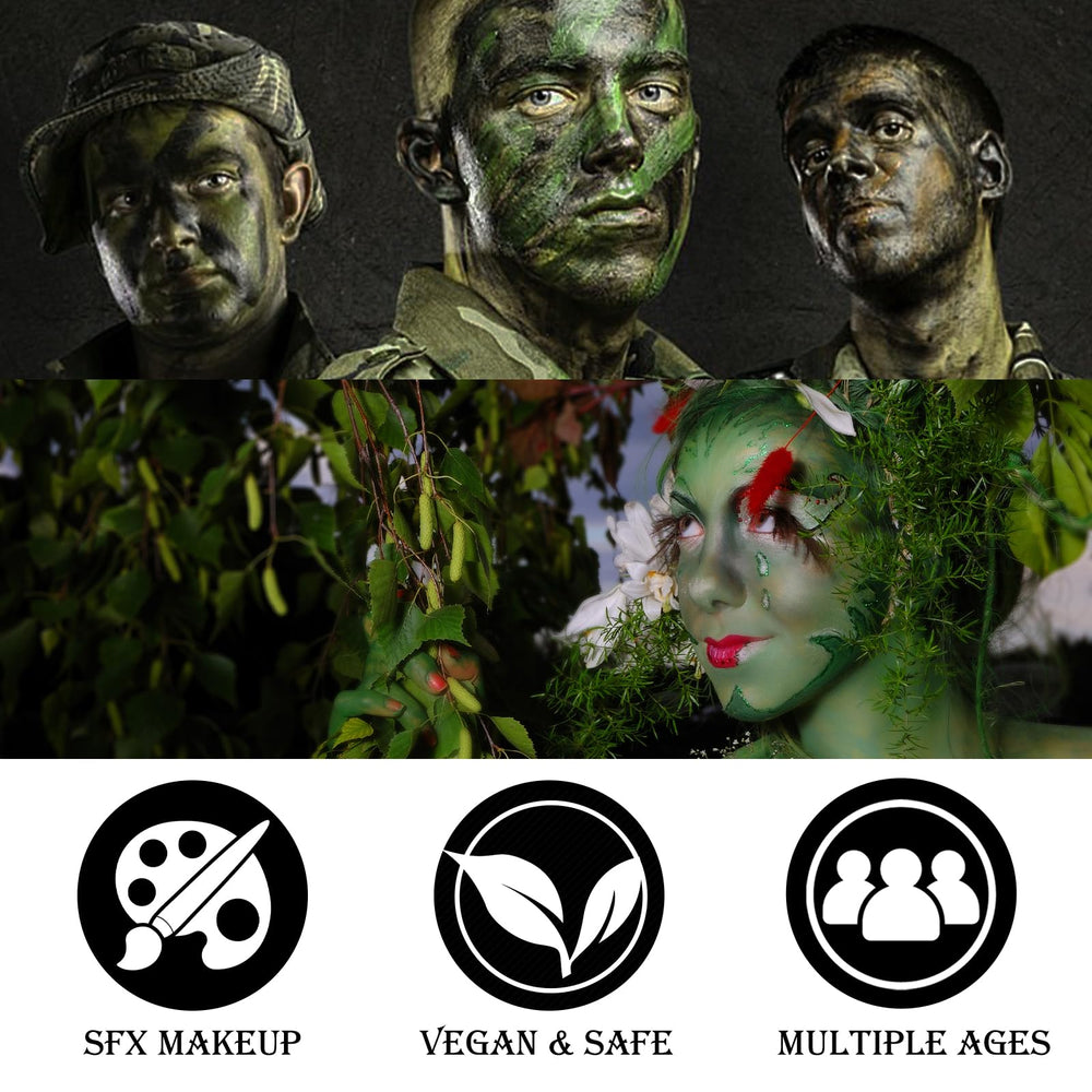 BEFIVECOK model applying camo paint demonstrating realistic concealment benefit