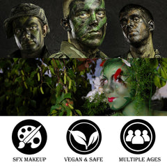 BEFIVECOK model applying camo paint demonstrating realistic concealment benefit