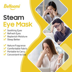 BeHoomi mask worn by user relaxing, delivering portable moist warmth