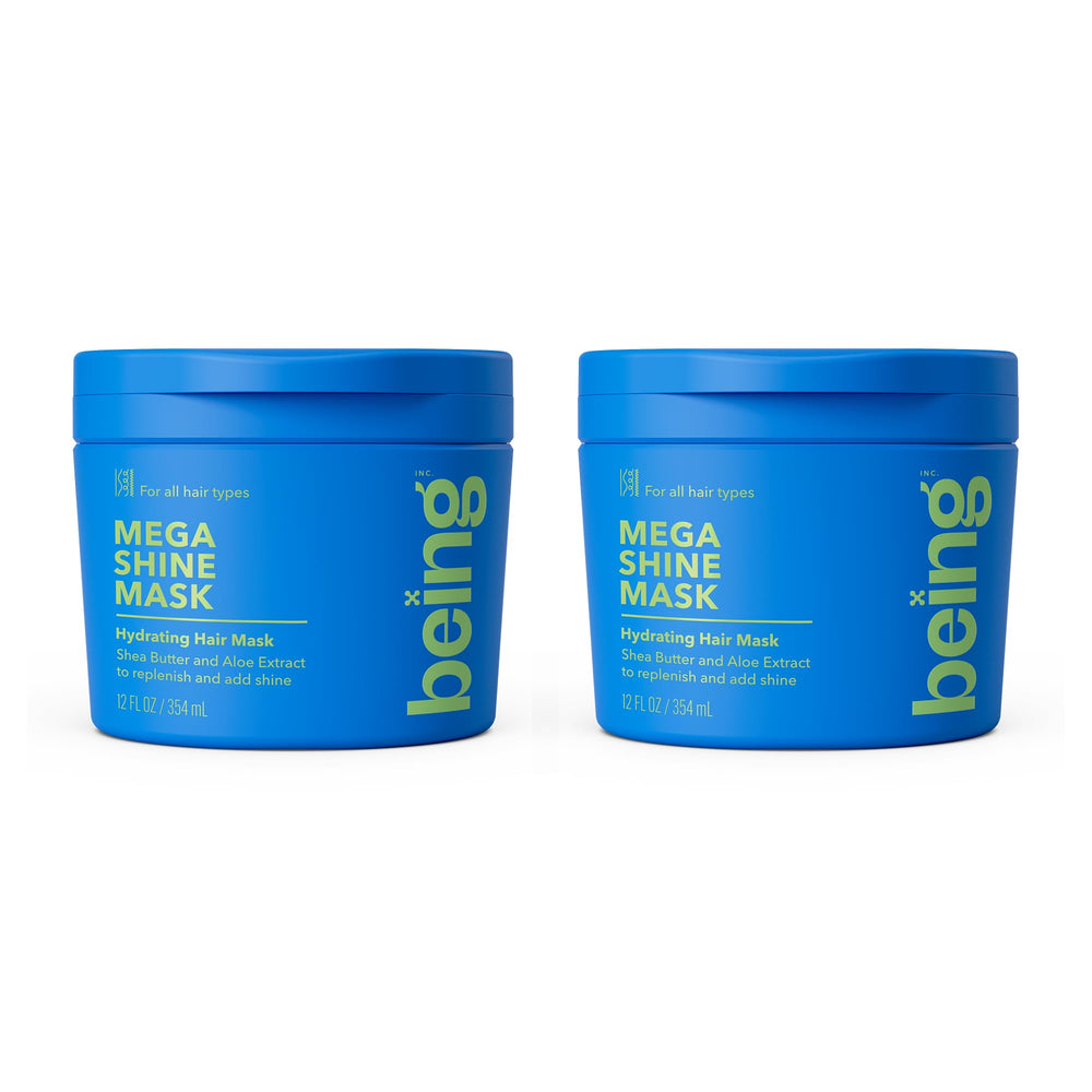 BEING INC front view of two MEGA SHINE jars, shows packaging and value