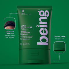 BEING INC cocoa butter close-up emphasizing natural nourishment for softer hair