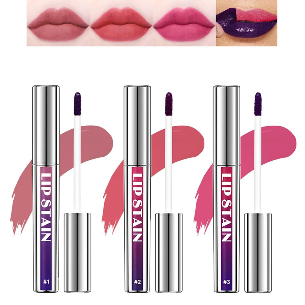 Bekoeen front packaging showing 3-piece lip stain set and contents for quick selection
