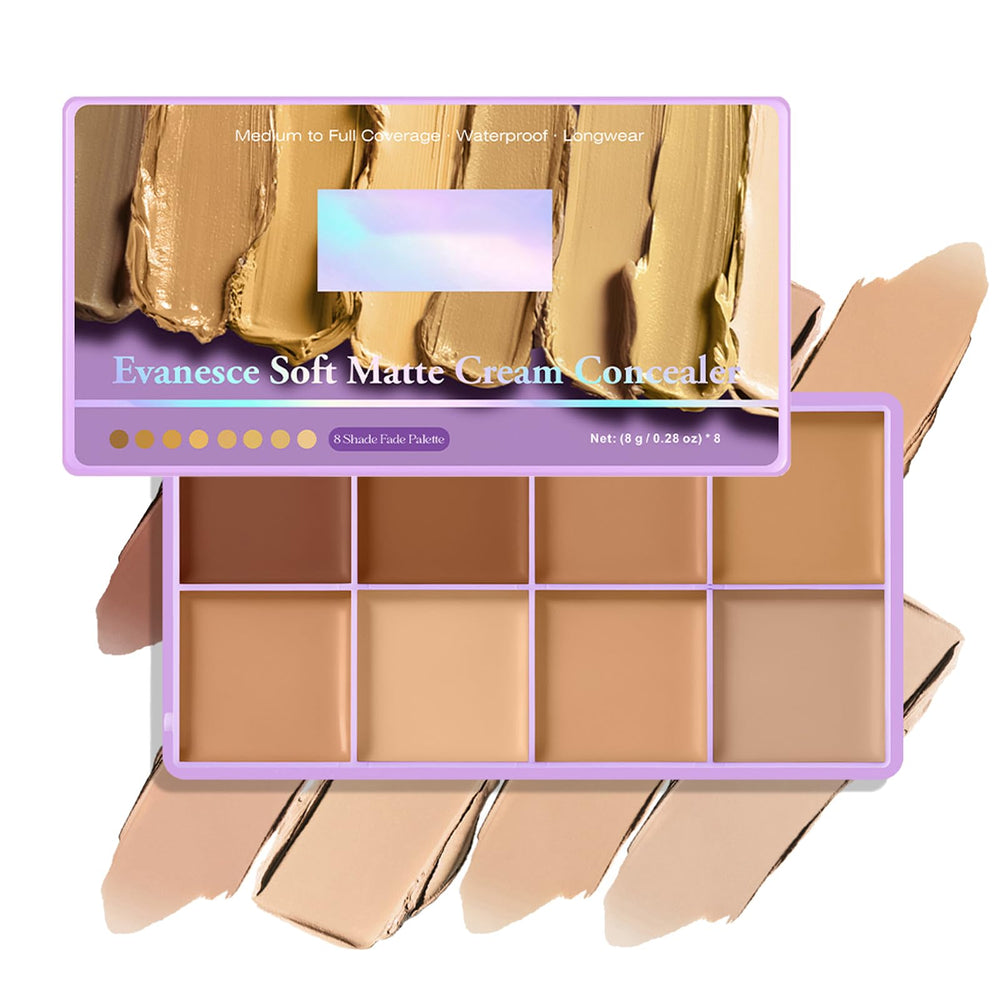 Bekoeen palette open top view showing eight cream shades and portability benefit