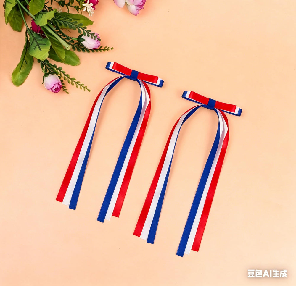 Beleki bow on parade-goer showing eye-catching patriotic flair and photo-ready look