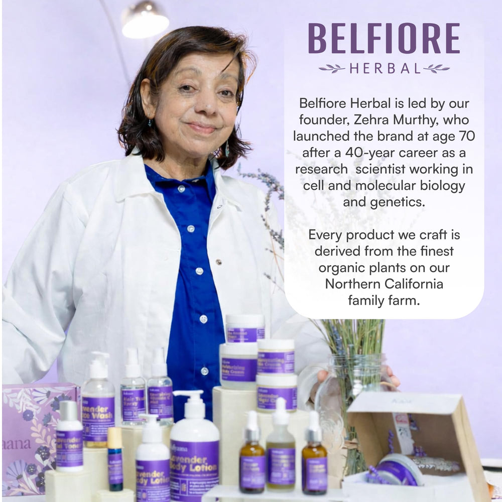 Belfiore Herbal bottle held in hand displaying compact travel size benefit