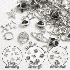 BELICEY detailed view of rhinestone-set rivet and cone charms showing sparkle