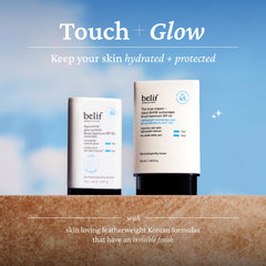 belif lifestyle shot in bathroom with product among morning routine items