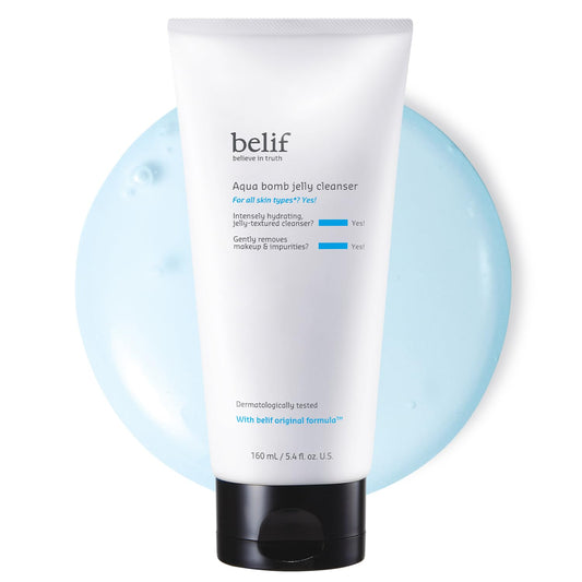 belif front bottle showing cleanser and label, highlights gentle cleansing