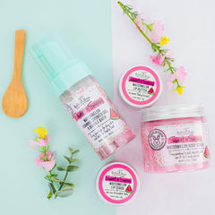 Bella and Bear open jar texture displays creamy scrub for soft lips