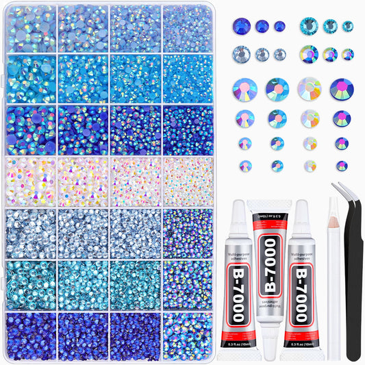 BELLEBOOST front packaging showing blue rhinestones and included glues for easy project starts