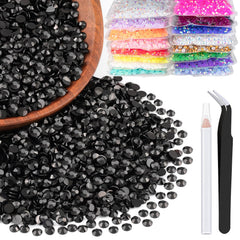 BELLEBOOST pack front view showing 4,000 black rhinestones and included tools for fast starts
