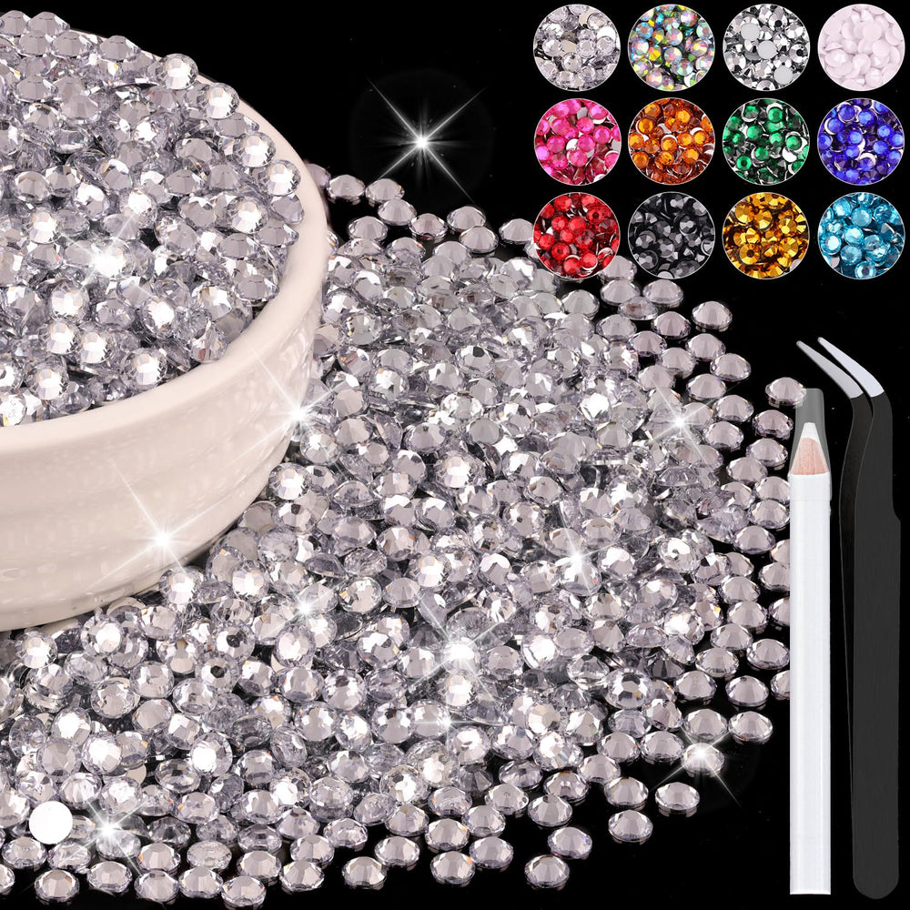 BELLEBOOST front packaging showing 6000 clear rhinestones and included tools, convenient bulk supply